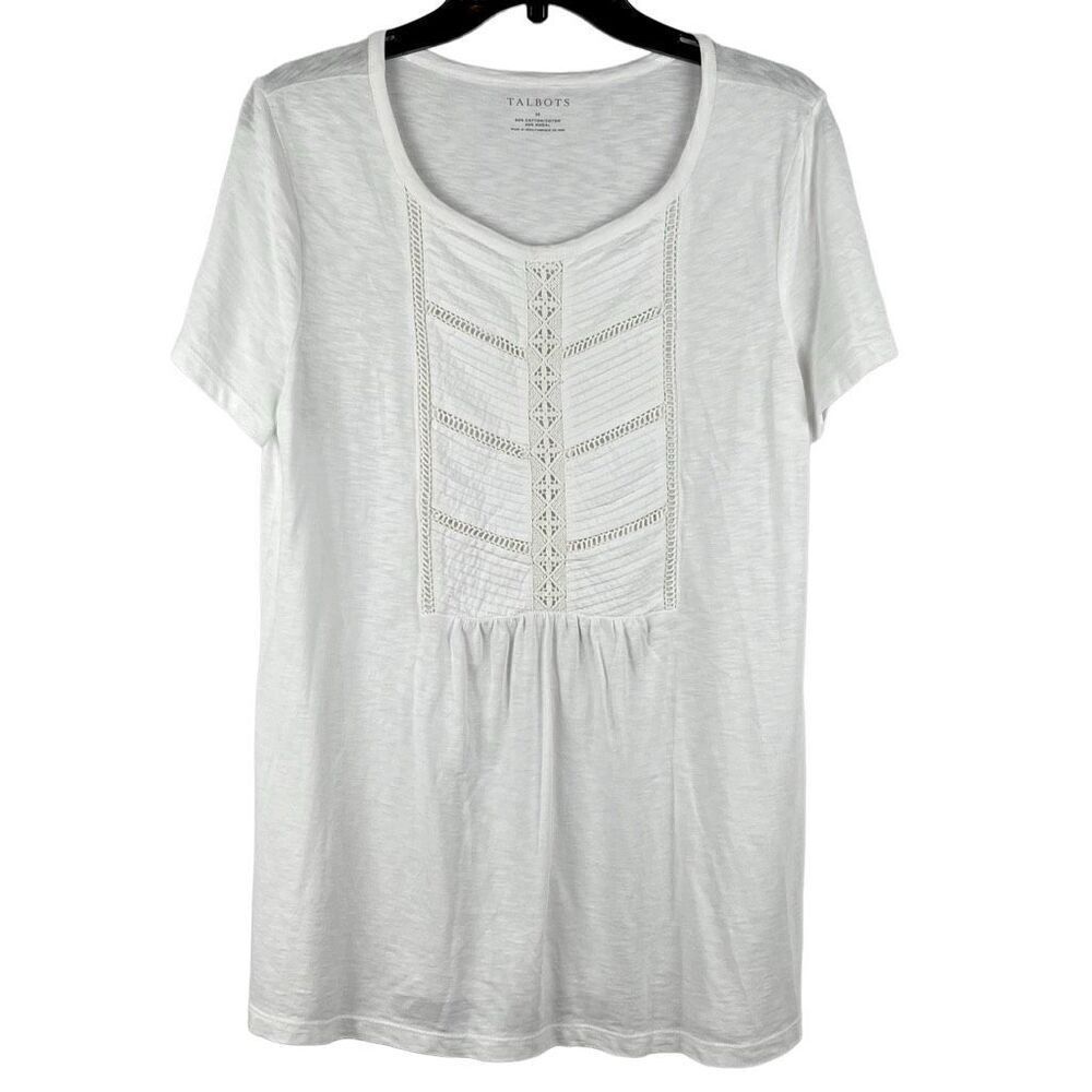 Talbots White Embroidered T-Shirt Medium